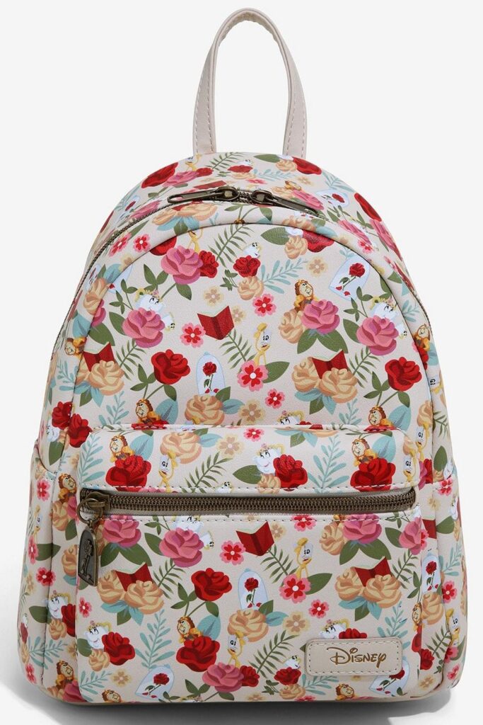 Loungefly Backpack Disney Beauty and the Beast Cogsworth Roses Lumiere
