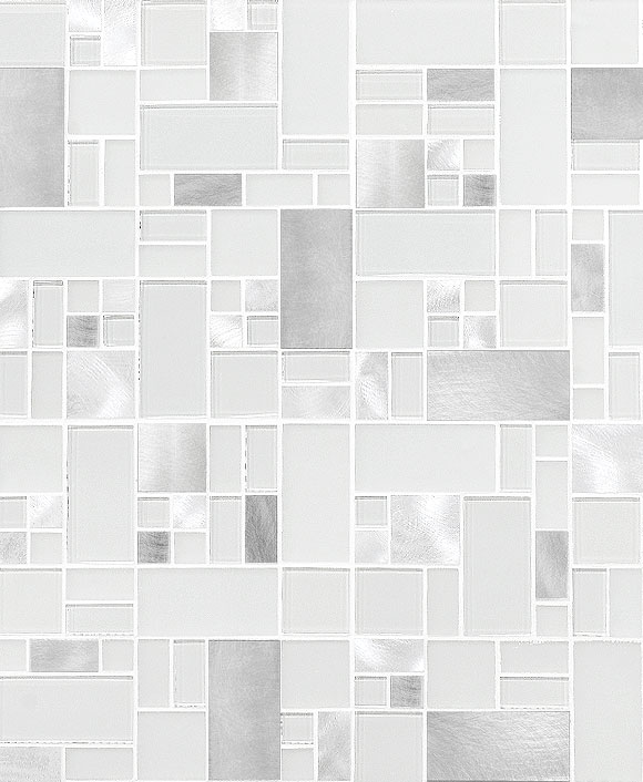 White Glass Metal MODERN BACKSPLASH TILE for Contemporary to Modern Projects