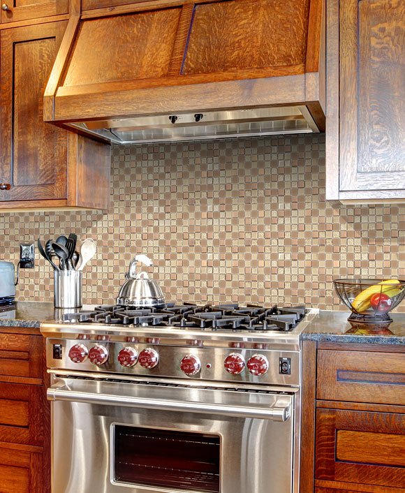 Gold and Copper Glass Metal Backsplash Tile