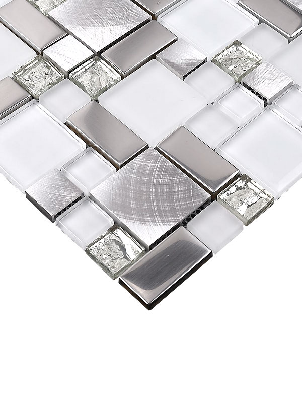 Elegant Modern White Glass Metal Backsplash Tile