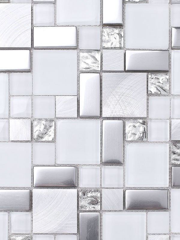 Elegant Modern White Glass Metal Backsplash Tile