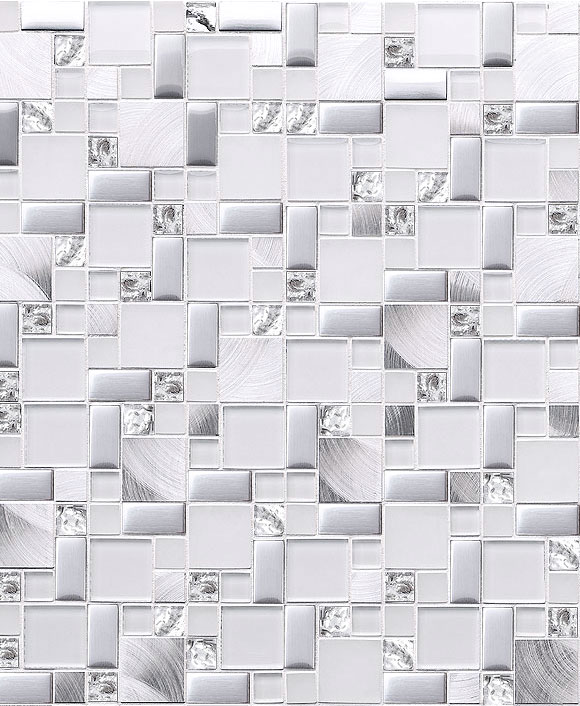 Elegant Modern White Glass Metal Backsplash Tile
