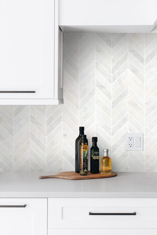 White Modern Marble Chevron Backsplash Tile