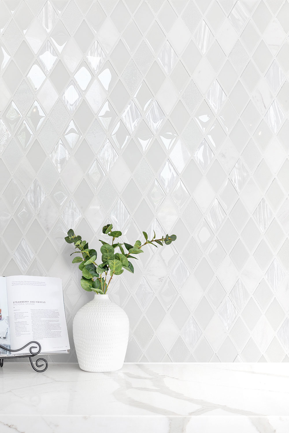 White Backsplash ( DIAMONDS ) for Kitchens Backsplash Tile