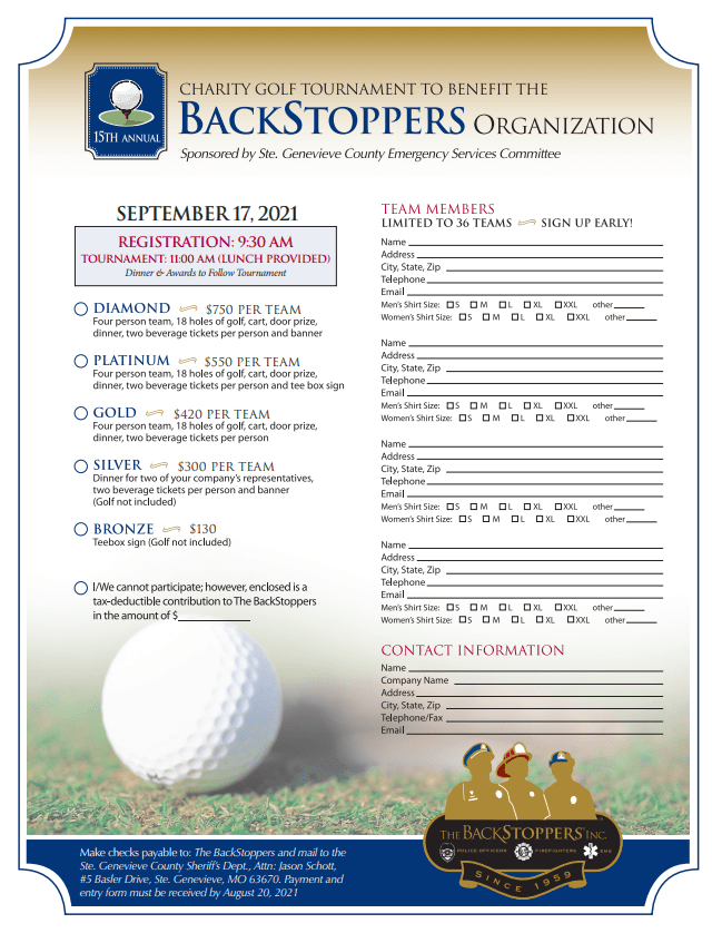 Annual Ste. Genevieve Golf Tournament The BackStoppers, Inc.