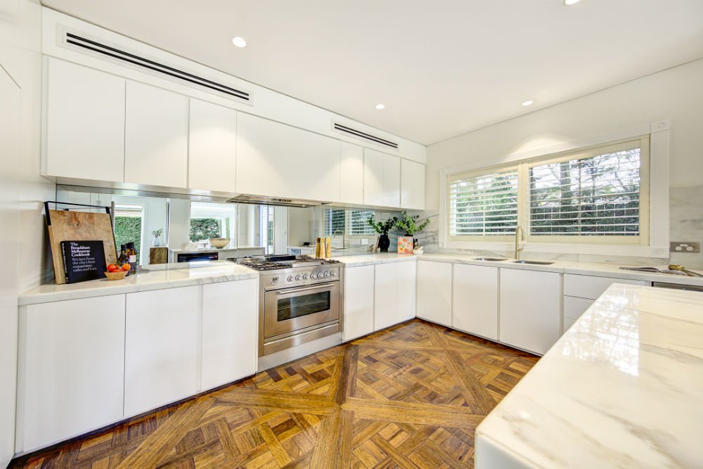 Turramurra House Versaille Parquetry Stained into Teak Brown