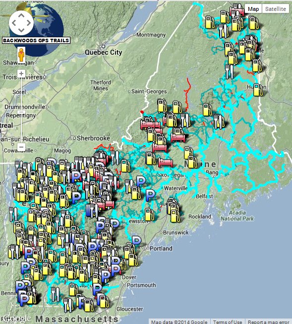 NH ME & VT Snowmobile Trail Map for Garmin Backwoods GPS Trails