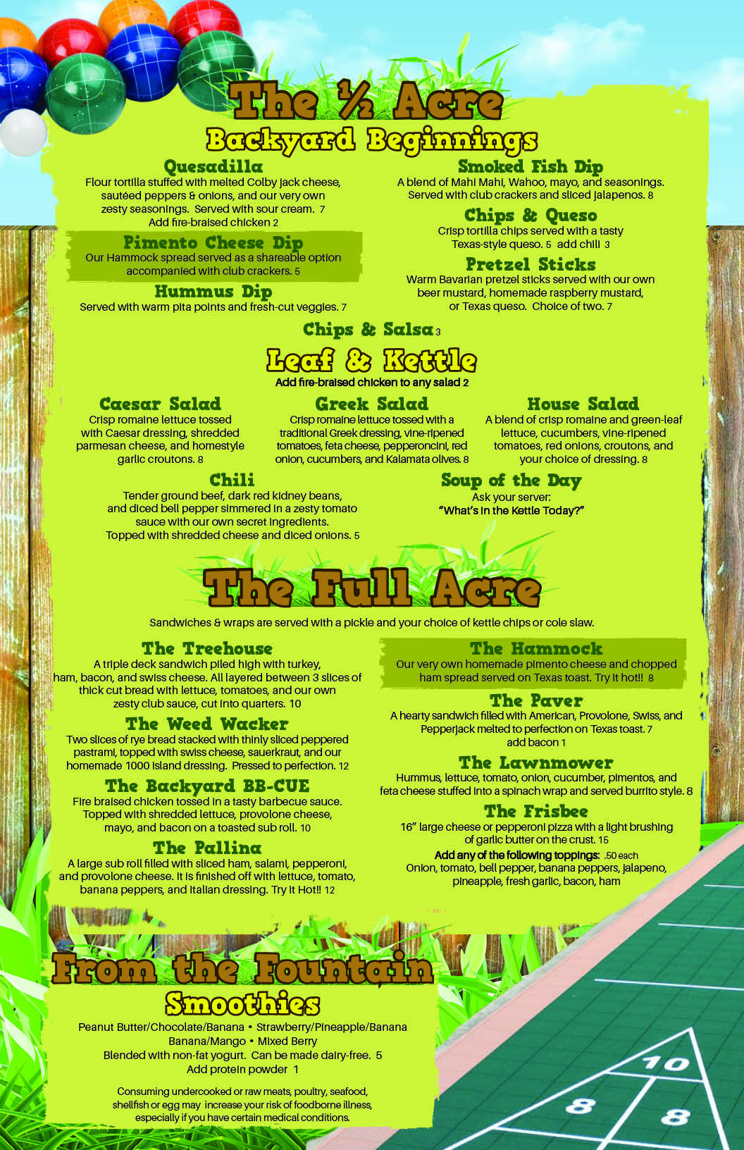 Restaurant and Menu The Backyard