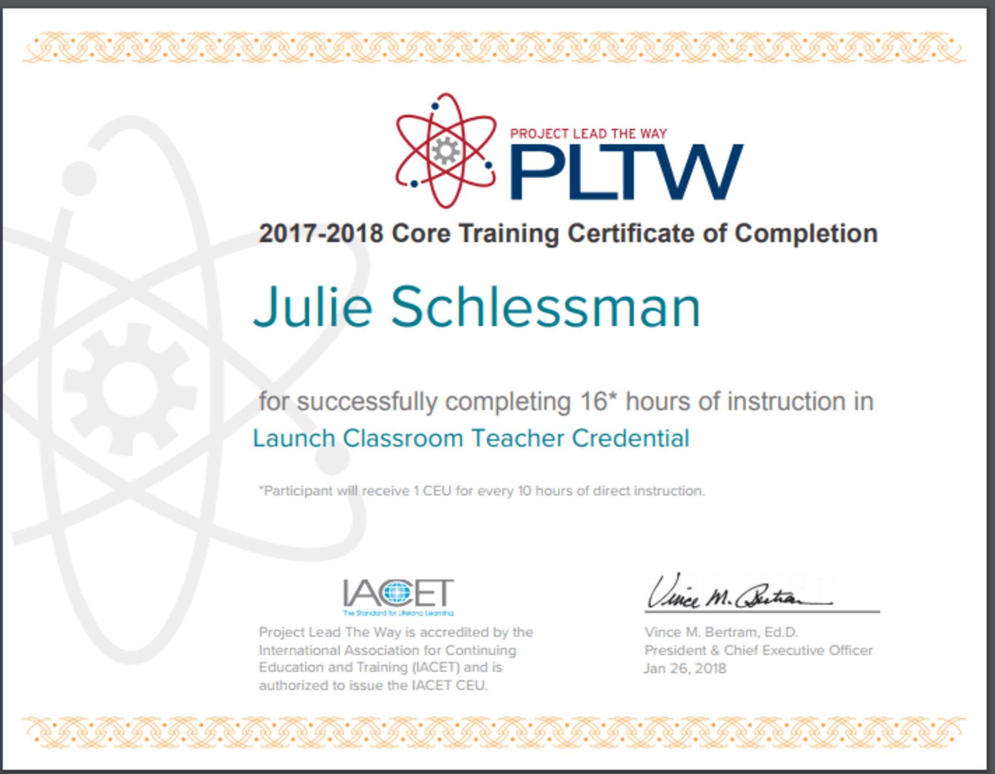 Julie Schlessman PLTW Certified Classroom Teacher Badge List