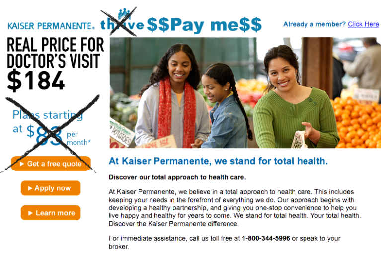 KAISER PERMANENTE, the Nightmare HMO Part 1, 184 cost for a doctor’s