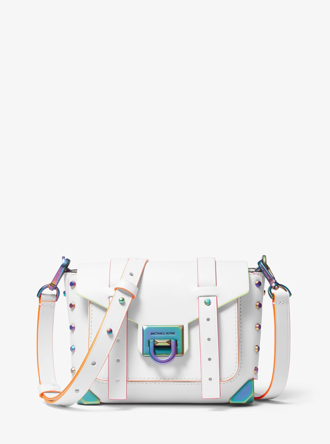 Manhattan Small ContrastTrim Leather Crossbody Bag 【30T9TNCM1L】 OPTIC