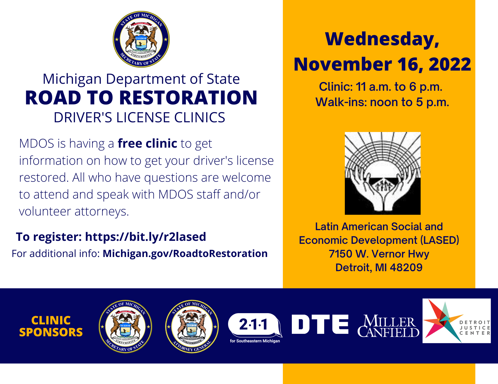 License Restoration Clinic November 16th Bagley Community Council
