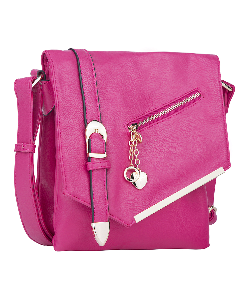 Fuchsia Crossbody Bag. Triple Zip Small Crossbody Bag (Fuchsia).