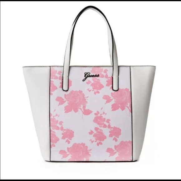 Guess Flower Bag. GUESS Noelle Small Noel Tote, Latte Logo.