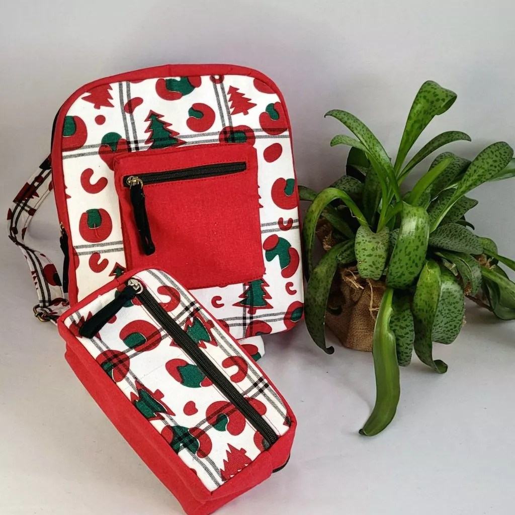 Backpack with PouchRed Bagworld Eco Friendly Bags Manufacturer