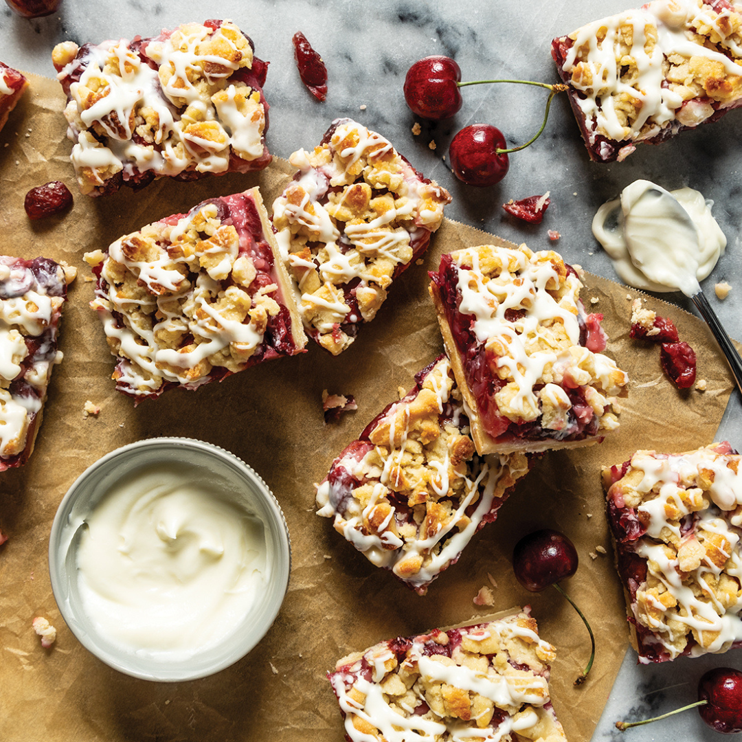 CherryRicotta Bars with LemonMascarpone Glaze Bake from Scratch