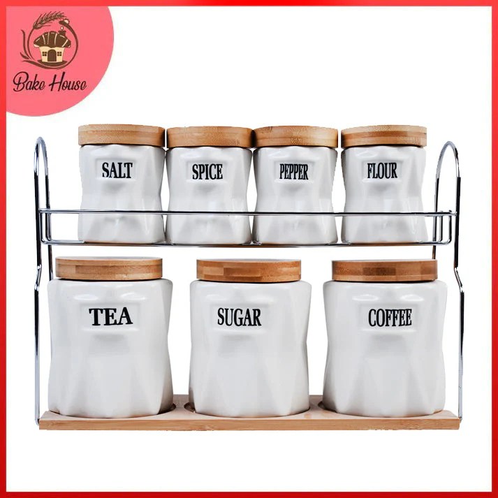 7 Pcs Canisters Set With Rack Bake House The Baking Treasure