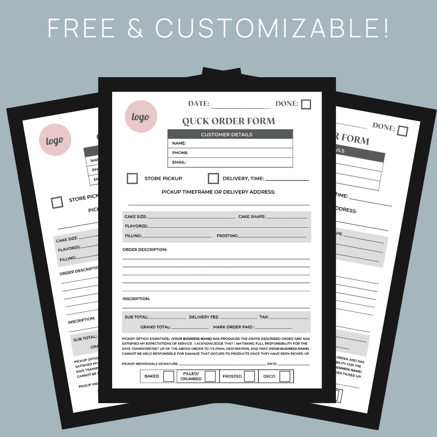 Downloadable Cake Order Form