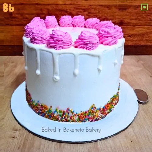 Pink And White Cake Order, Send Girls Cake Online In Noida