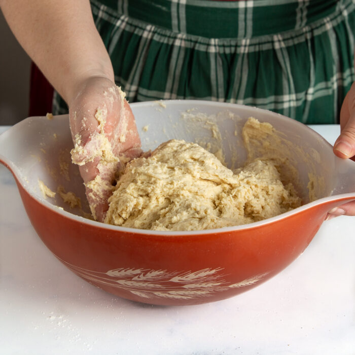 mixing the dough by hand