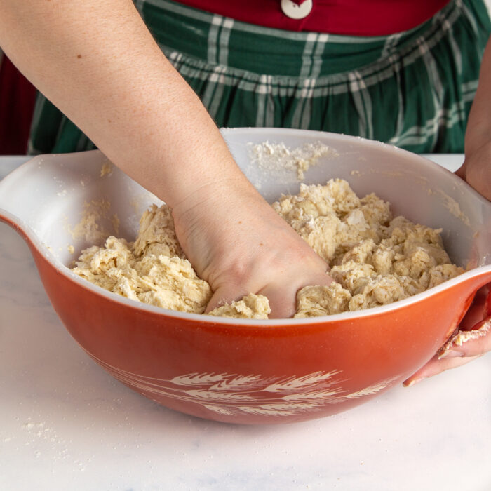 pinching the dough by hand