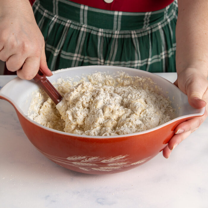 mixing bread dough with spatula