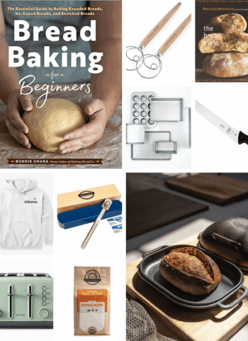 Collage of gift ideas for bread bakers