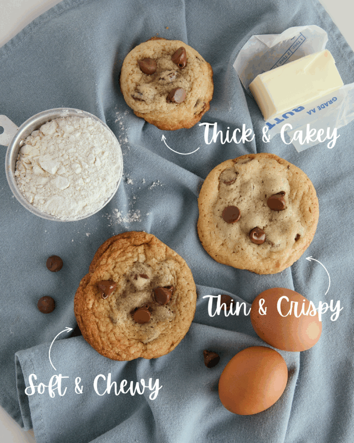 comparison of thin, thick, and chewy cookies