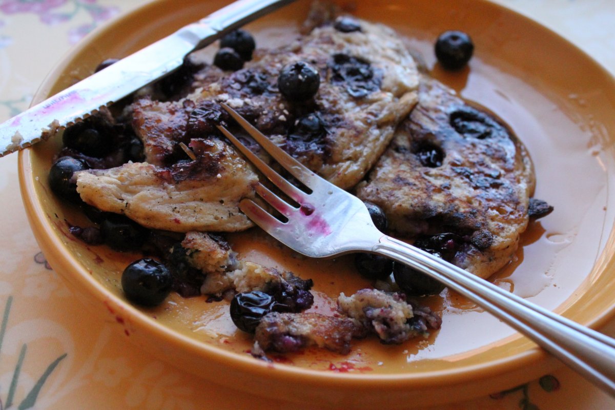 Blueberry Buttermilk Pancakes with Lemon Zest and Walnuts Baker by Nature