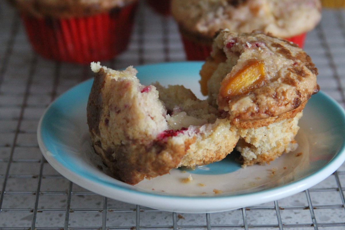 WholeWheat Raspberry & Peach Ginger Muffins Baker by Nature