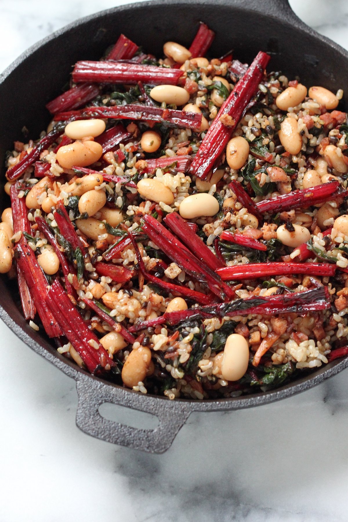 Swiss Chard, Pancetta, and White Bean Stir Fry Baker by Nature
