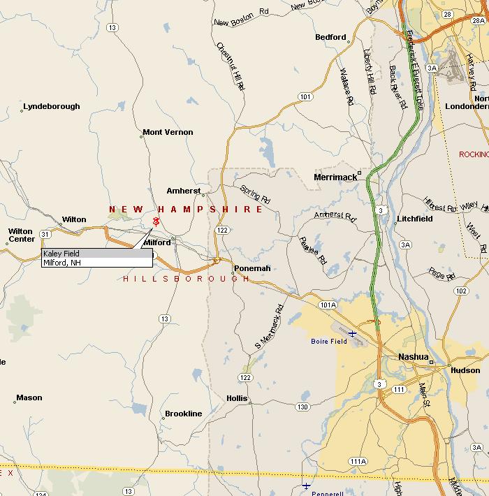 Take Route 101 or 101A to the Milford Oval. Take Route 13 North and go