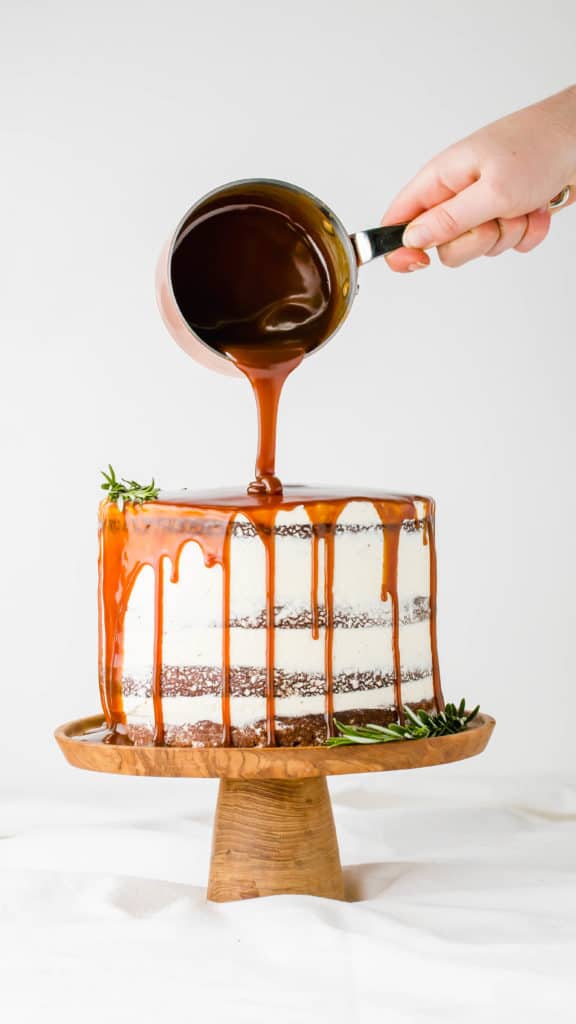 Layered Gingerbread Cake with Salted Caramel Sauce BakingGinger