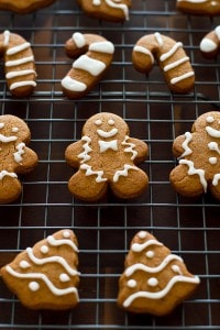 Small-batch gingerbread cookies on a baking rack.