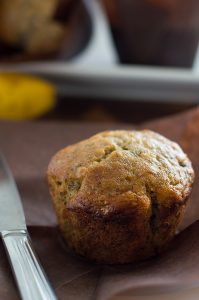 Banana muffin on a counter.