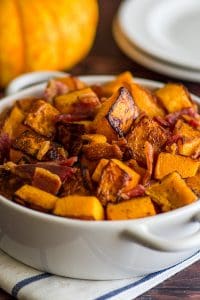 This Roasted Bacon and Butternut Squash Side Dish is the perfect easy, no-fail fall side. | Easy Side Dishes | Recipes for Two | #FallRecipes |