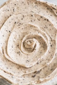 Small-batch oreo frosting in a glass bowl.