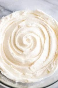 Overhead photo of small-batch vanilla frosting in a bowl.