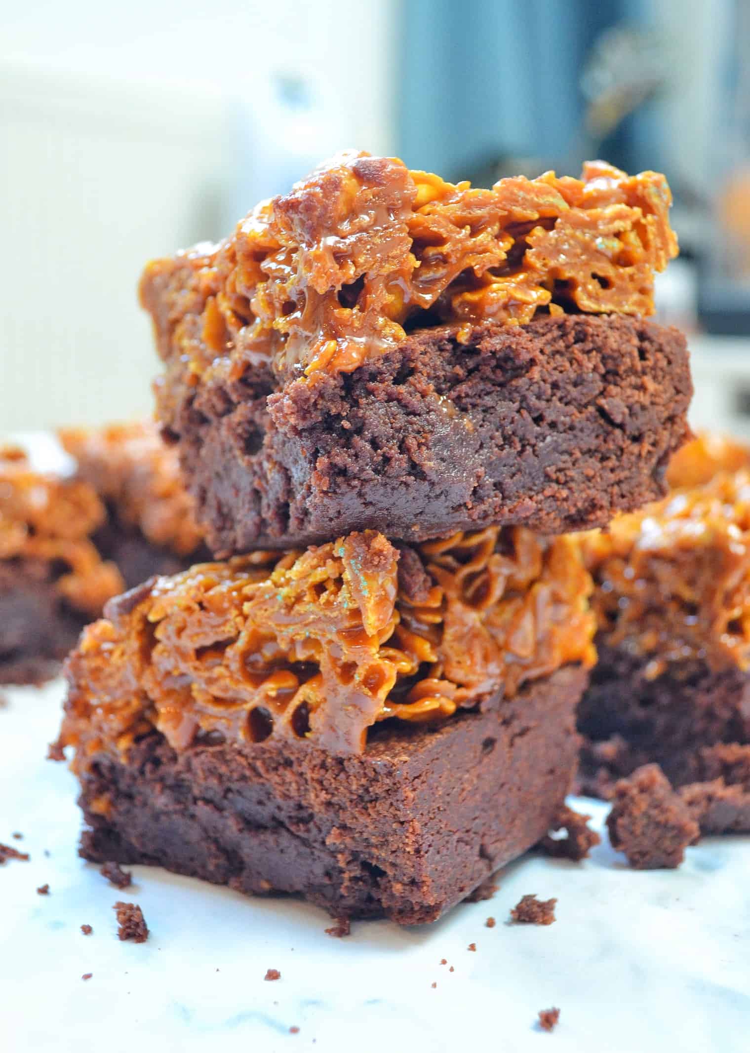 Caramel Cornflake Crunch Brownies Baking with Aimee.