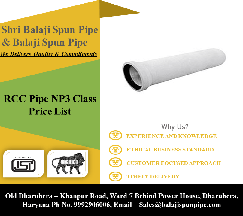 RCC Hume Pipes Np3 Price List 2020 Shri Balaji Spun Pipes