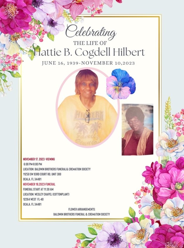 In loving memory of Hattie B Cogdell Hilbert Obituary Baldwin Brothers