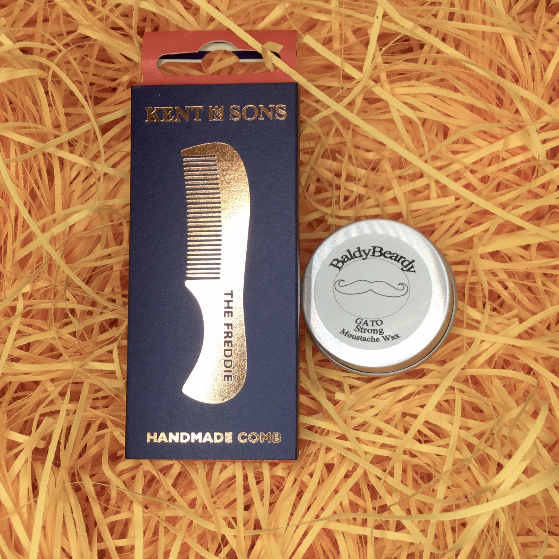 Moustache wax and Kent comb package BaldyBeardy