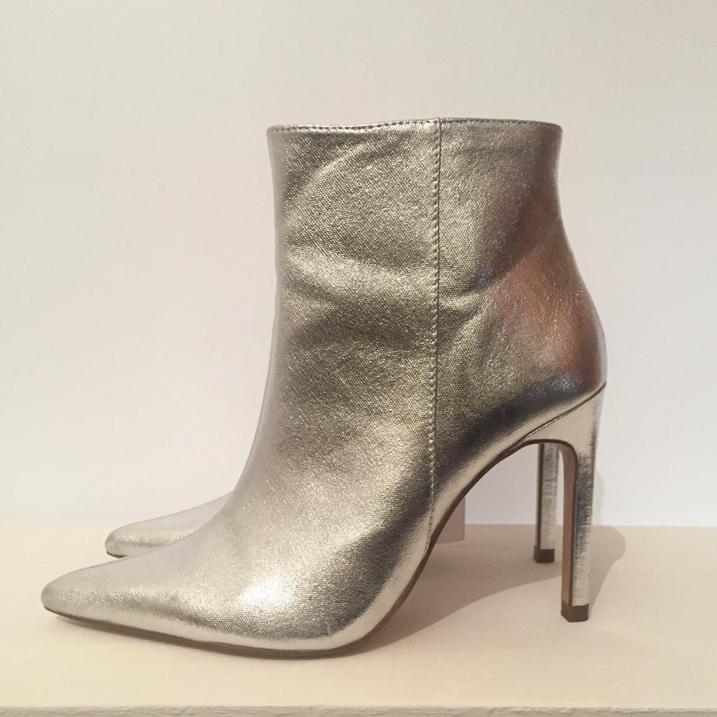 ZARA TRAFALUC SILVER HIGH HEEL STILETTO ANKLE BOOTS Bal 'ed Chiq