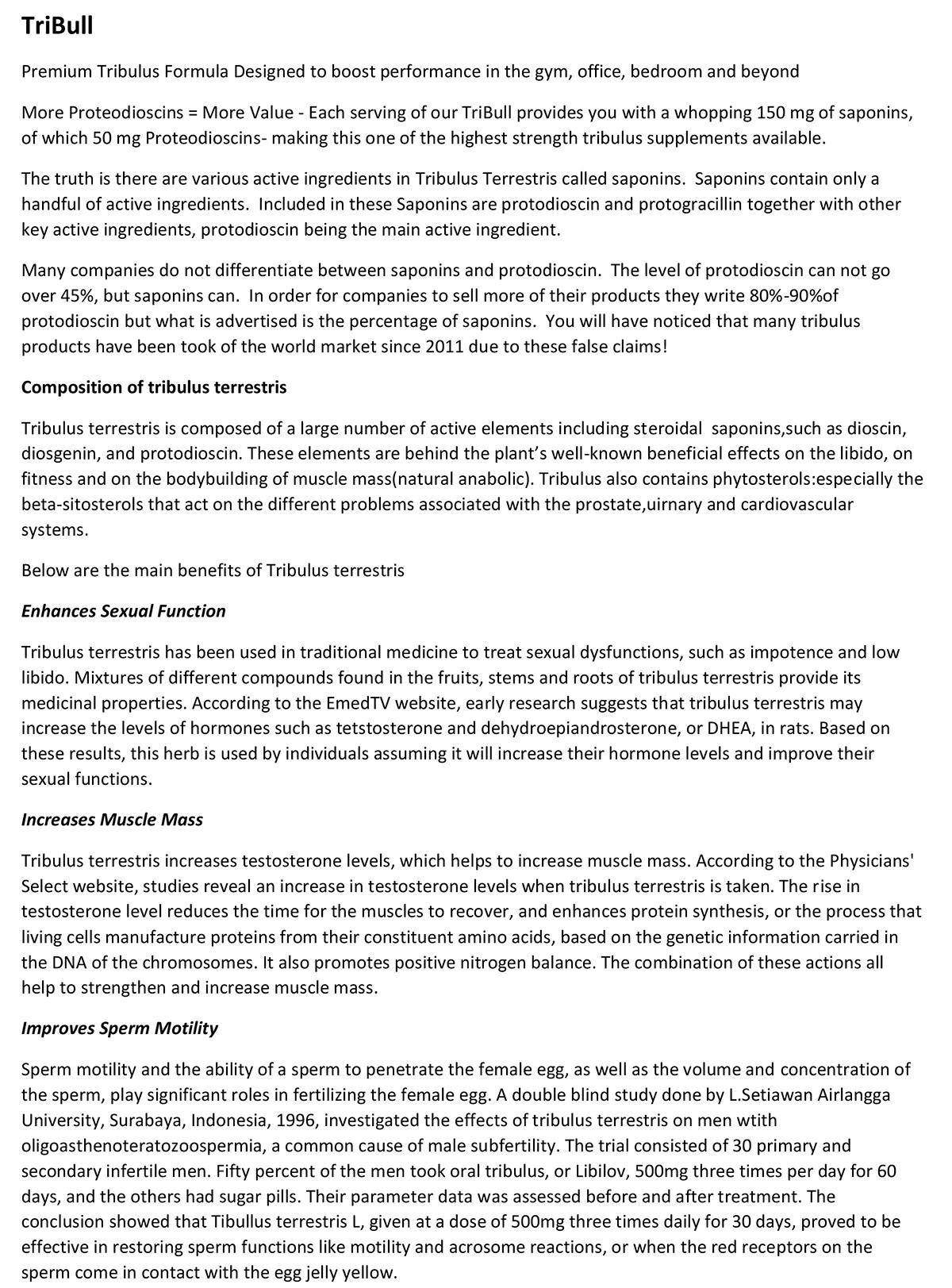 Tribull (Tribulus Terrestris) 60 capsule Balkan Pharmaceuticals