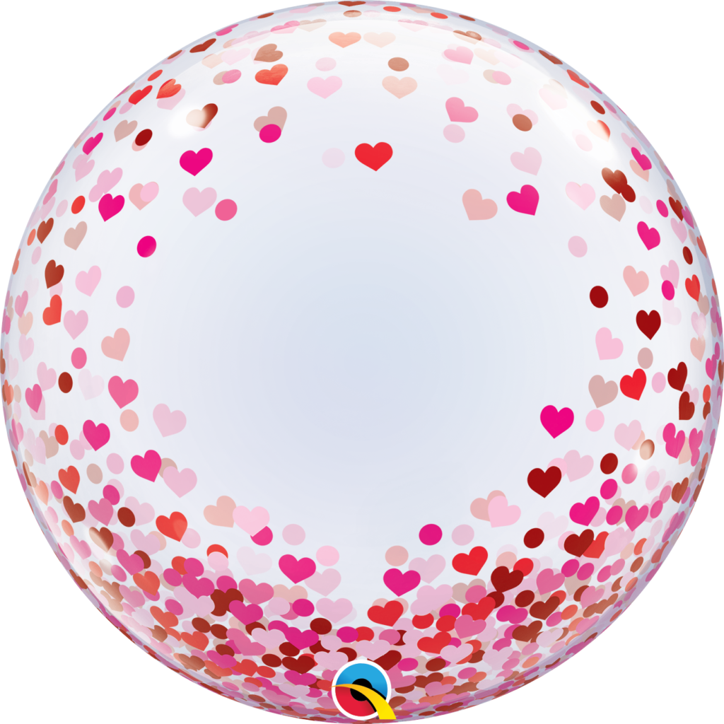 16579 24" Red & Pink Confetti Hearts Deco Bubble packaged Balloons
