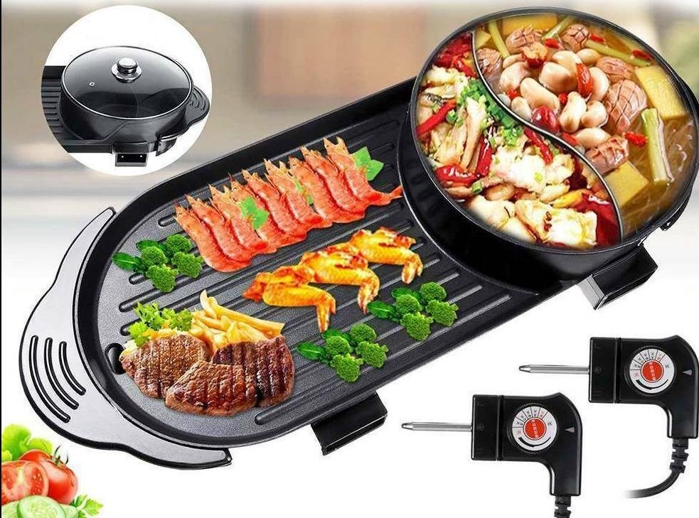 Portable Electric 2 in 1 NonStick Tabletop Grill with Hot Pot Indoor