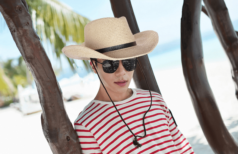 Straw Beach Sun Hat for Men Wide Curved Brimmed Summer Panama Jack Hat