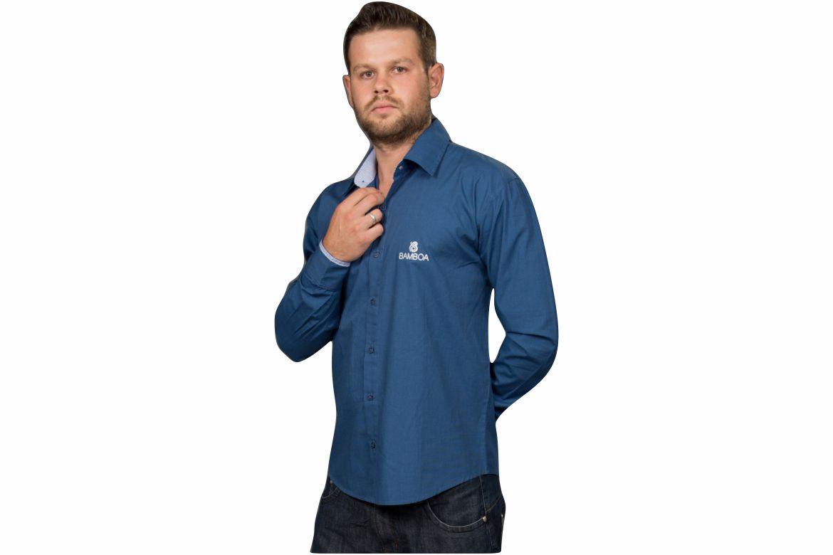 CAMISA SOCIAL MASCULINA EM TRICOLINE MANGA LONGA COM COLARINHO Bamboa