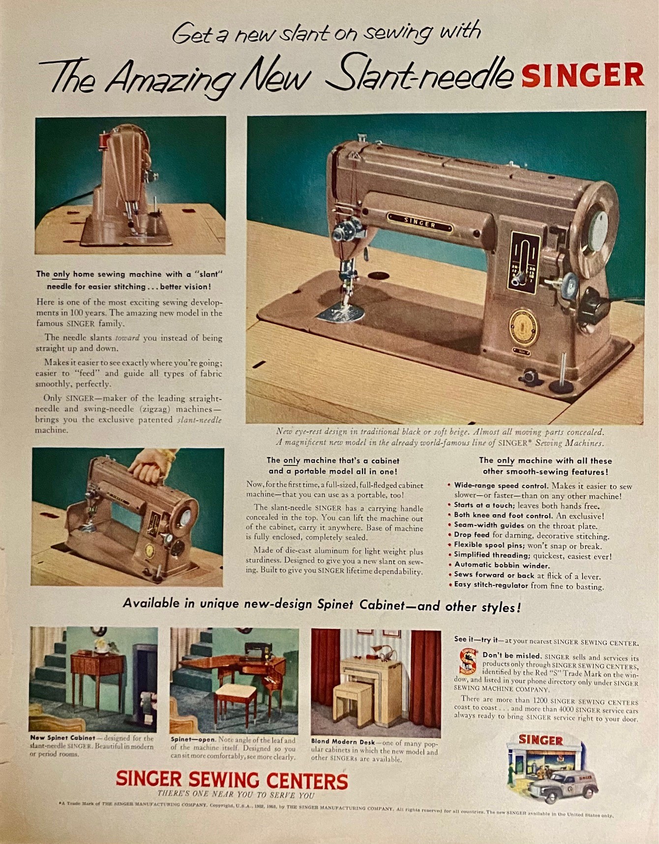 Singer Sewing Centers AD 1953 The Amazing New Slantneedle Singer