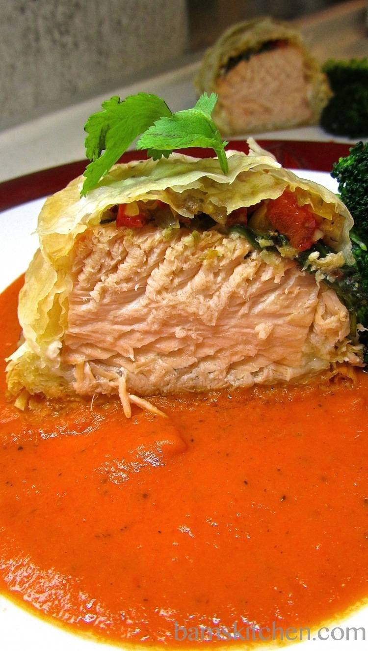 Salmon Parcels with Sweet Red Bell Pepper Pesto Healthy World Cuisine